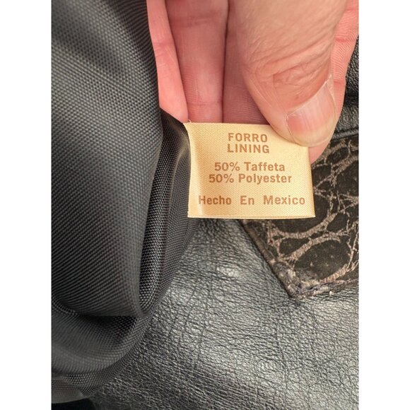 El Venado Mexico Women's Vintage Lined Black Patterned Leather Coat - Picture 5 of 7